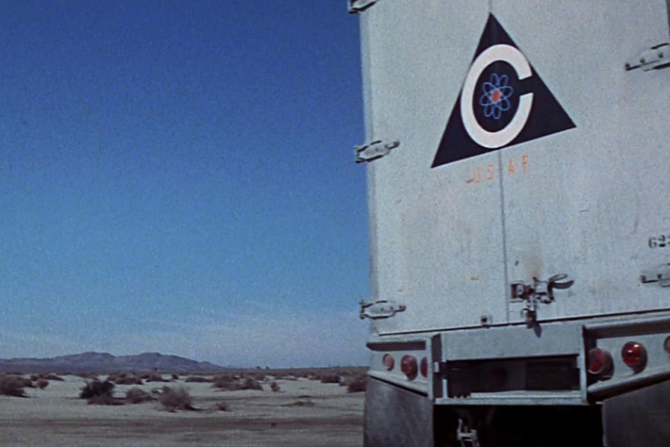 <p><strong>Figure 4.14</strong> On the back doors of a semi-trailer, used at an ICBM launch silo where warheads are being reconfigured on the order of Colossus.</p>