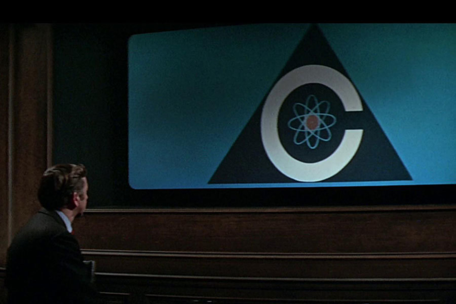 <p><strong>Figure 4.17</strong> On a large screen viewed by the President, when the sentient Colossus makes a worldwide public address, announcing itself as the “voice of world control” and offering a life or death ultimatum to humanity.</p>