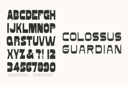 <p><strong>Figure 7.6</strong> Rob Roy Kelly’s book <em>American Wood Type: 1828 - 1900</em> features a specimen for a “Gothic Bold” reverse contrast wood type from the late 19th century (left), the primordial ooze of the style we see used for the Colossus Project typography.</p>