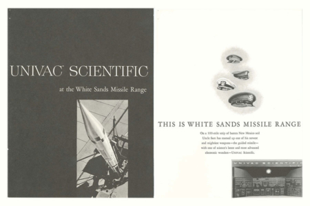 <p><strong>Figure 8.1</strong> Cover and page from the UNIVAC Scientific at the White Sands Missile Range brochure (1953). Source: Computer History Museum</p>