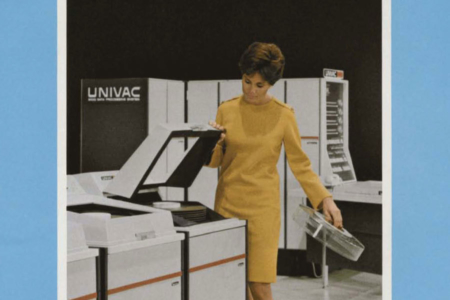 <p><strong>Figure 8.4</strong> Image from UNIVAC 9400 System brochure (1969), with UNIVAC logotype prominently displayed. Source: Computer History Museum</p>