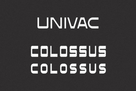 <p><strong>Figure 8.5</strong> For comparison of the designs, the 1960s logotype for Sperry Rand Corporation’s UNIVAC above the logotypes for COLOSSUS.</p>