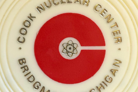 <p><strong>Figure 3.6</strong> The Cook Nuclear Plant logo, as it appeared on promotional drink coasters available from the visitor’s center. Source: Roger Strunk</p>