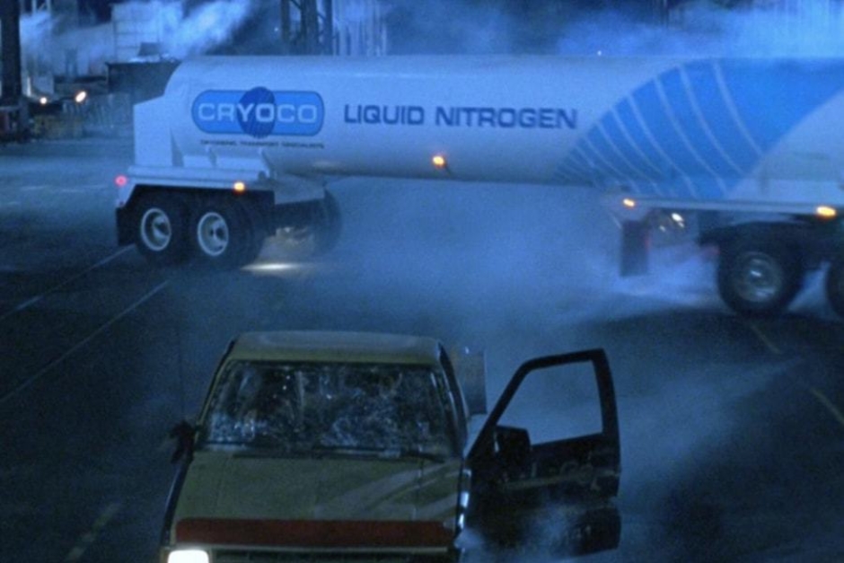 <p><strong>Figure 2.4</strong> When the Cryoco truck slides sideways, just before it rolls onto its side, we are offered our best look at the trailer graphics.</p>