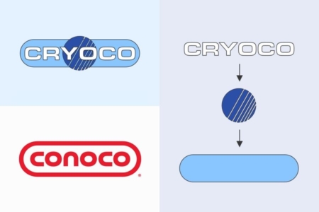 <p><strong>Figure 3.1</strong> The Cryoco logo is comprised of three basic elements that are stacked. The name and logo take inspiration from the real-world Conoco.</p>