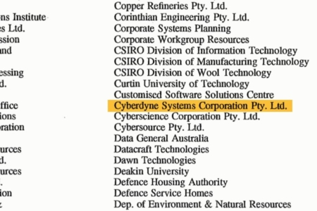 <p><strong>Figure 8.9</strong> It wasn’t long after <em>T2</em>, that Cyberdyne Systems found its way into the real-world — I discovered it listed as a member of the AAUG, alongside companies like IBM and Sun Microsystems, in a 1994 newsletter that was archived online. Source: Google Books</p>