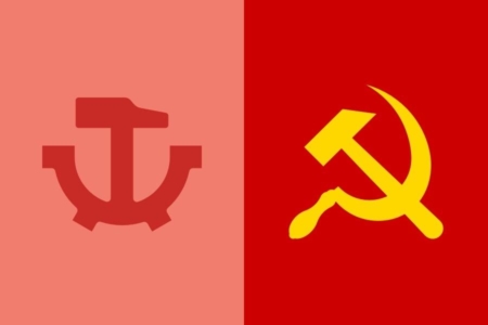 <p><strong>Figure 3.1</strong> The hammer and gear symbol (left) is inspired by the hammer and sickle (right), which is a symbol of communism and socialism.</p>