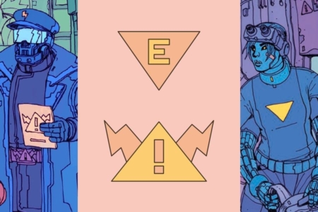 <p><strong>Figure 3.1</strong> The symbol of the Enemies of Reality uses an inverted triangle, directly opposed to the triangle that represents the Robotic Union’s Ministry of Information, which they are fighting.</p>