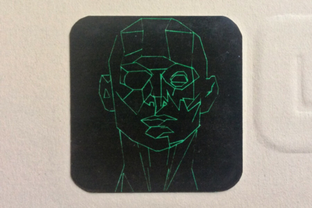 <p><strong>Figure 4.1</strong> A detail shot of the green-line head, from the presented version of the Esper logo. Photo by Tom Southwell</p>
