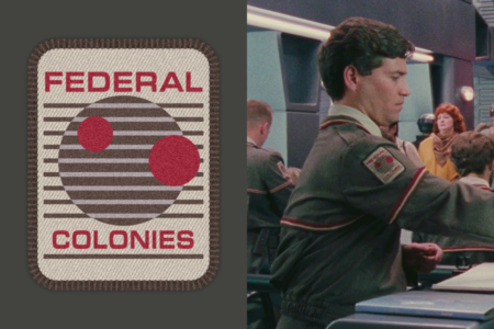 <p><strong>Figure 3.1</strong> Left: Approximation of the customs patch, featuring red, brown and beige logo variant. Right: Customs personnel wearing the logo patch.</p>