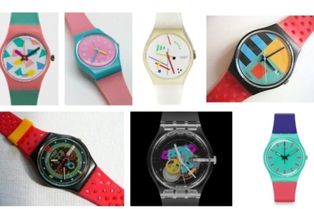 <p><strong>Figure 2.2</strong> An assortment of Swatch watch designs from the 1980s — the brand that inspired the graphics on the Hoverboard deck. Source: <em>Google Image Search</em></p>