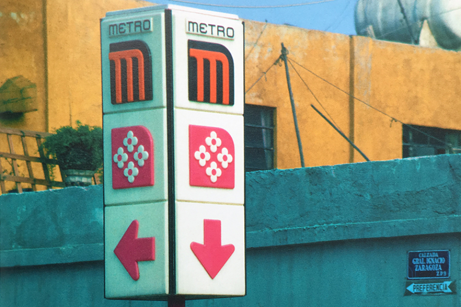 <p><strong>Figure 3.4</strong> Colorful signage featuring Mexico City’s Metro logo and wayfinding icons—parts of a comprehensive identity system designed by Lance Wyman. Source: <em>Lance Wyman: The Monograph</em></p>