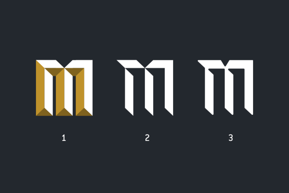 <p><strong>Figure 4.2</strong> Using the letter M, here is an example of how you can achieve the Metrokab logo lettering (3), through modification of chiseled type.</p>