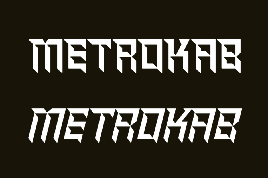 <p><strong>Figure 4.5</strong> The closest match I was able to find for the Metrokab logo (top) is the Shred font from Canada Type (bottom), which looks like an oblique or italicized version of what Southwell used. Source: <em>MyFonts</em></p>