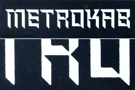<p><strong>Figure 3.3</strong> Tom Southwell’s original paste up of the Metrokab logo, and a close up of the rough edges that resulted from the photo enlargement. Photo courtesy of Tom Southwell.</p>