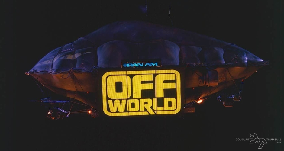 <p><strong>Figure 2.1</strong> The Off-world logotype as it appeared on the illuminated billboards attached to the advertising blimps. Source: Douglas Trumball</p>