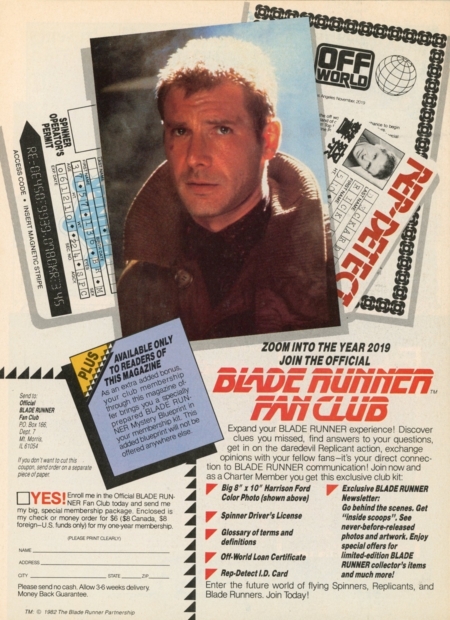 <p><strong>Figure 5.1</strong> An advertisement and order form for the Blade Runner Fan Club, where you could get an “Off-World Loan Certificate” as part of the membership. Source: <em>Blade Runner Souvenir Magazine</em></p>