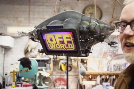 <p><strong>Figure 1.2</strong> In their replica prop, Adam Savage and Kayte Sabicer have used original video footage of the ad, offering a view of it in its entirety, with clearer details. Source: Adam Savage’s Tested, YouTube</p>