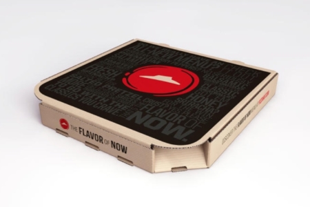 <p><strong>Figure 2.4</strong> The real-world 2015 Pizza Hut logo and pizza box, from a press release for the 2014 rebrand. Source: <em>Brand New</em></p>