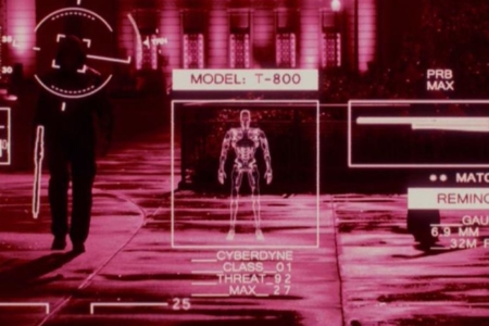 <p><strong>Figure 6.2</strong> The Terminator’s machine vision, recognizing a fellow creation of Skynet as a Cyberdyne Model T-800. Source: <em>Terminator: Genisys</em></p>