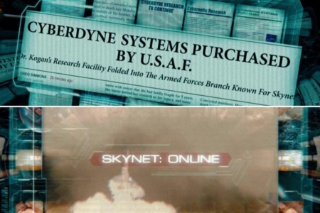 <p><strong>Figure 6.3</strong> When Marcus Wright accesses the Skynet mainframe, he finds archived news reports of Cyberdyne’s purchase by the USAF, and subsequent activation. Source: <em>Terminator: Salvation</em></p>