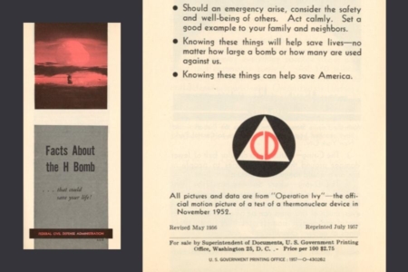 <p><strong>Figure 7.2</strong> The Civil Defense symbol, seen here on literature aimed at preparing citizens for nuclear war, prominently featured a triangle.</p>