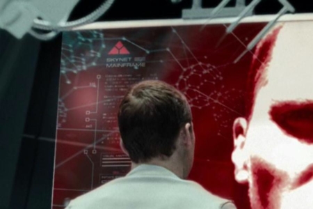 <p><strong>Figure 2.3</strong> On a screen representing the Skynet mainframe, we find the mark in the upper left corner. Source: <em>Terminator: Salvation</em></p>