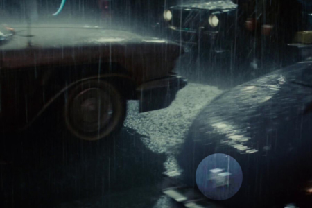 <p><strong>Figure 4.2</strong> It goes by fast, but we can just make out the Spinner emblem on the back of Gaff’s vehicle here, as he and Bryant leave Deckard at the scene of Zhora’s killing.</p>