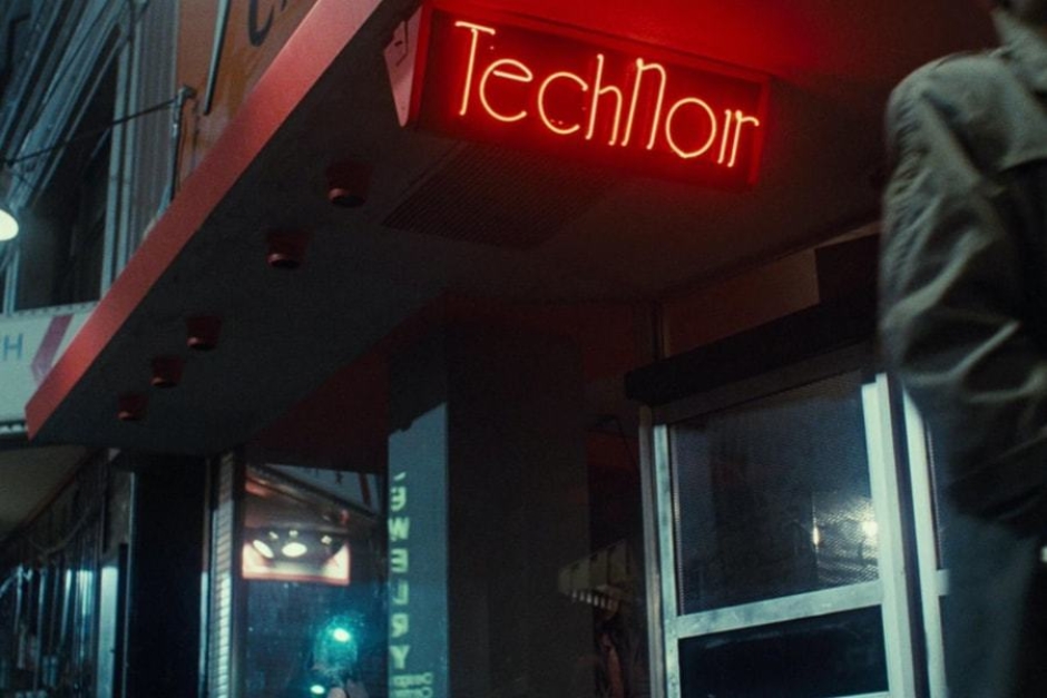 <p><strong>Figure 1.1</strong> As Kyle Reese walks by the club Sarah Connor ducked into to call the police, we see its name — Tech Noir — in red neon above the door.</p>