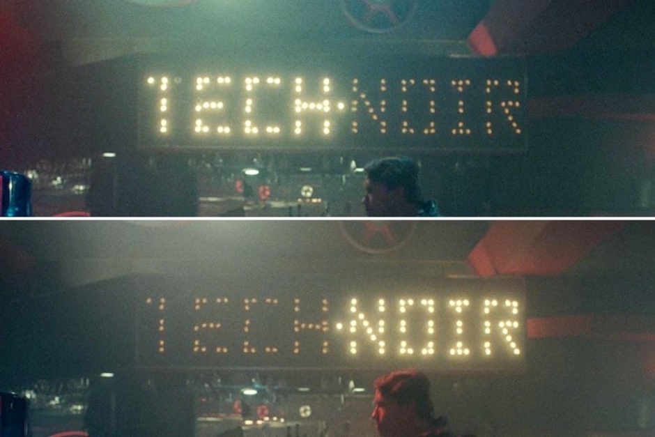 <p><strong>Figure 1.3</strong> The interior signage flashes, alternating between the words TECH and NOIR, with a constantly lit bulb acting as a middle dot.</p>