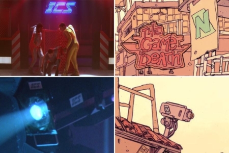 <p><strong>Figure 4.5</strong> The usage of ICS’ logo in Running Man’s battle arenas inspires some of what we see in The Warzone. Source: <em>The Running Man</em></p>