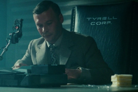 <p><strong>Figure 3.1</strong> In the scene where Holden interrogates Leon, we see “TYRELL CORP.” stenciled on chair backs.</p>