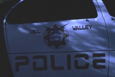 <p><strong>Figure 2.3</strong> In addition to the <em>USA Today</em> logo, similar type treatments are seen in graphics that identify Hill Valley Police vehicles.</p>
