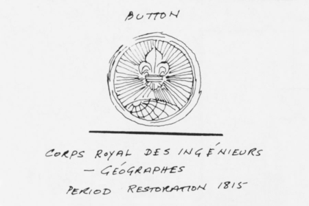 <p><strong>Figure 5.2</strong> John Mollo’s sketch of the French military uniform button that inspired the Nostromo patch design. Source: <em>The Authorized Portfolio of Crew Insignias from The UNITED STATES COMMERCIAL SPACESHIP NOSTROMO Concepts and Derivations</em></p>