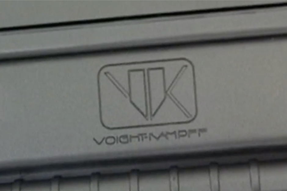 <p><strong>Figure 3.2</strong> A closer look at the Voight-Kampff logo lockup as it appeared on the Collector's Edition briefcase. Source:<em> Blade Runner - Collector's Edition Briefcase Set Review</em> by Zaranyzerak, YouTube (2009)</p>