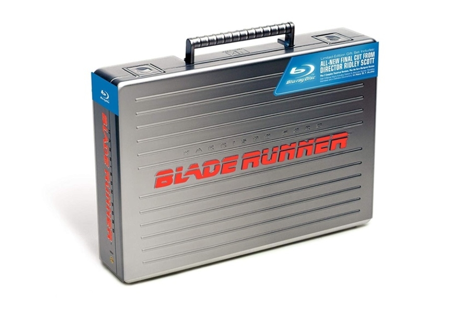 <p><strong>Figure 3.1</strong> The Voight-Kampff logo and logotype appeared in a stacked lockup, embossed above the handle on a metallic briefcase containing the 5-Disc Collector’s Edition of <em>Blade Runner</em> (2007). Source: Amazon</p>