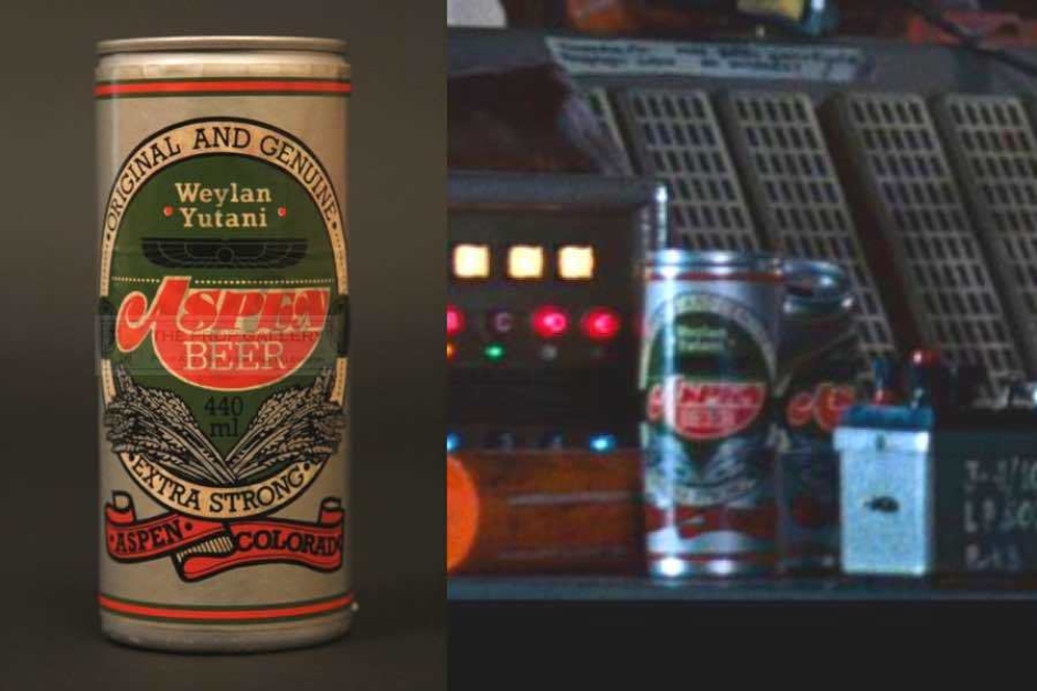 <p><strong>Figure 2.7</strong> A closer look at the beer cans reveal Weylan-Yutani’s name (set in Rockwell Bold) and logo, over the Aspen Beer logotype. Image Source for Can: Prop Store of London, <em>propstore.com</em></p>