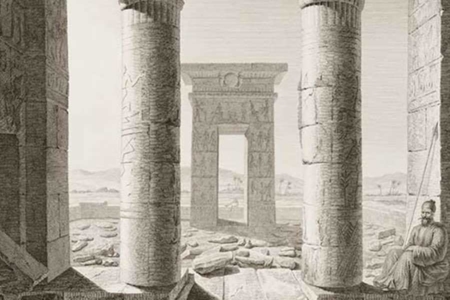 <p>Source: Franz Christian Gau, Dendur, interior view of the porch, <em>Antiquités de la Nubie</em> (Stuttgart, 1822), plate 24.</p>